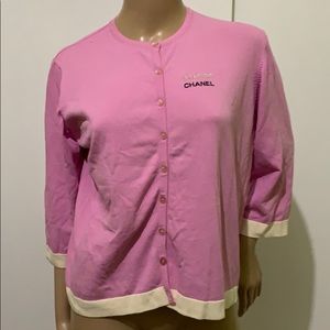 Chance chanel pink white button up cardigan m/l